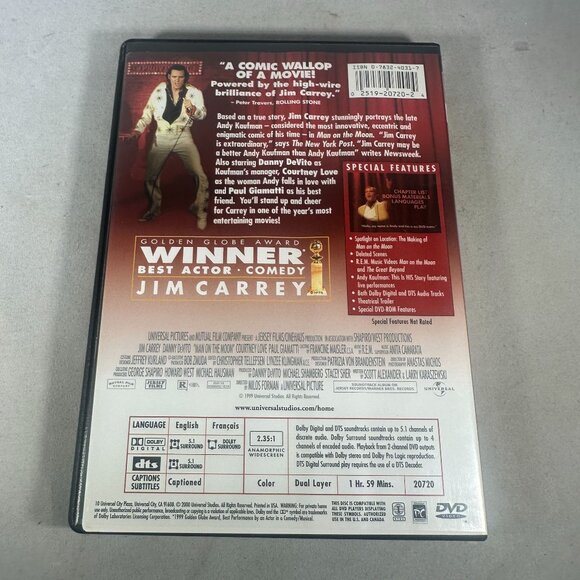 Man On The Moon DVD Jim Carrey Courtney Love 1999 Comedy Widescreen Universal - Picture 2 of 3